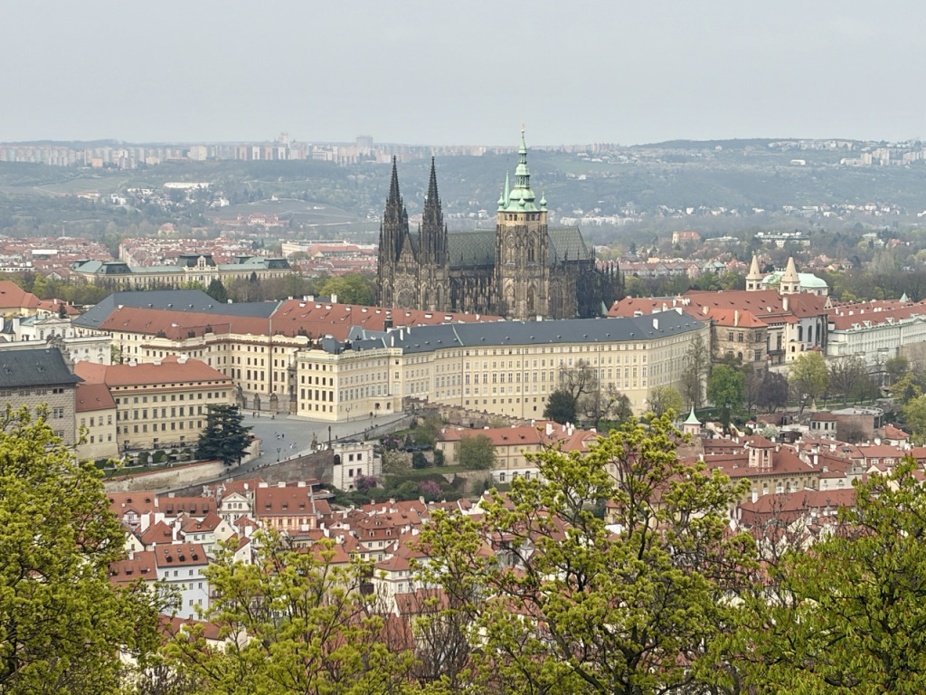 Les jardins de Petřín et les cerisiers en fleurs au printemps à Prague
